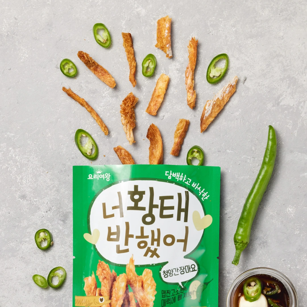 열풍으로 구워낸 바삭한 황태스낵 청양간장마요맛