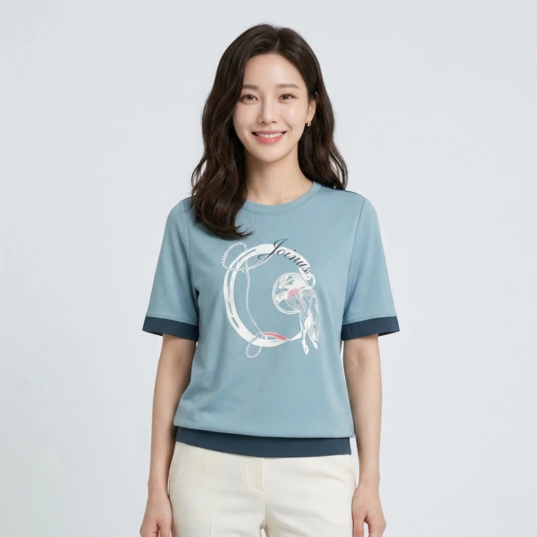 프린팅 배색 티셔츠