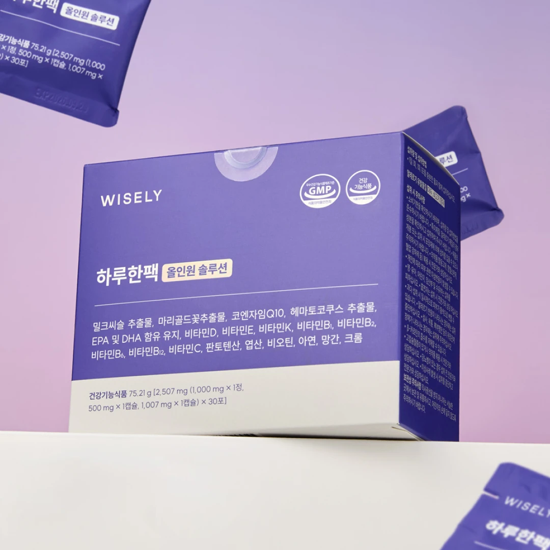 [오메가3·멀티비타민&미네랄·밀크씨슬·루테인·아스타잔틴·코엔자임Q10] 하루한팩 올인원 솔루션 (1개월분)